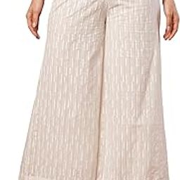 Pure White Striped Printed Cotton Palazzo with Scallop Detailing in Hem.-image-17
