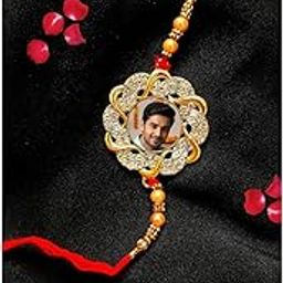 Personalised/Customized Rakhi for Raksha Bandhan with Pearl Beads, Gold-Plated Frame, Red Thread, New updated.-image-14