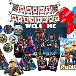 PRETTY UR PARTY Paper Roblox Decorations Kit - 80 Pcs Includes Banner Balloons Thank You Centerpiece Danglers, Gaming Items, Birthday Decor, DIY PARTY Kit Pack For Kids Teens, Gamers, Multicolor-image-56