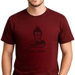 M & B Makeitbharat Pure Cotton Regular fit Maroon T Shirt for Men's - Thailand Buddha-picture-43
