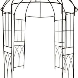 OUTOUR French Style Birdcage Shape Heavy Duty Gazebo,9'Highx 6‘6"Wide,Pergola Pavilion Arch Arbor Arbour Plants Stand Rack for Wedding Outdoor Garden Lawn Backyard Patio,Climbing Vines,Roses,Dark Rust-image-15