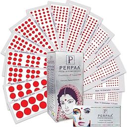 PERPAA Premium Velvet Sticker Kumkum Bindi Box of 15 Flaps with Different Size - Pottu for Women,Ladies, Girls (Red)-picture-47