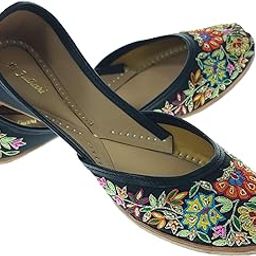 Women Marigold Multicolor Genuine Soft Leather Embroidered Jutis | Bite and Pinch Free Jutti | Punjabi Formal Juttis | Girl's Wedding Flat Ladies Mojari | Formal Ethnic Juti |-image-97