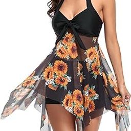 Summer Mae Women's Retro Swimwear Halterneck Push Up Swimsuit One Piece with Skirt-image-44