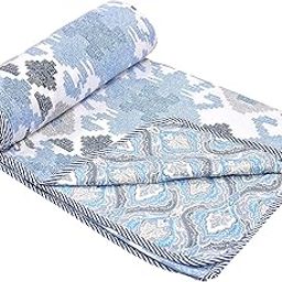 100% Cotton Reversible Dohar for Single Bed | Lightweight AC Blanket & Comforter (150 GSM) | Soft & Breathable Summer Blanket (Single - 57x87 Inch, Design 7)-image-91