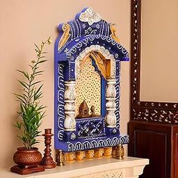 Medieval Arts Mina Solid Wood Hand Painted Wall Hanging Jharokha Frame (Blue, 16' Inches), Rectangular, Framed-picture-13