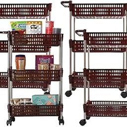 Pack of 4 Storage Rack with Wheels | 3-Layer Storage Organizer Rack | Multipurpose Storage Rack for Home & office | Kitchen Spice Rack | Revolving Vegetable Rack | Brown-13