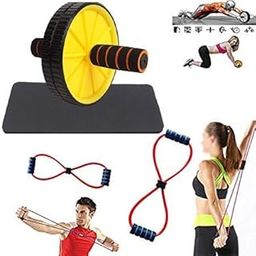 U.S.TRADERS AB Wheel Roller Abdominal Workout Stomach and Weight Loss Equipment with Chest Expander Rope Workout Pulling Exerciser Fitness Exercise Tube for Men and Women - Multi Color-image-88