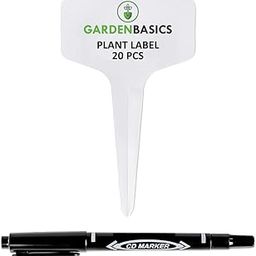 GARDENBASICS Plastic Plant Labels with Waterproof Marker – White Garden Tags for Plants, Herbs, Vegetables, Seedlings | Durable, Reusable, Easy to Write On | Plant Name Tags for Gardeners (Pack of 20)-62