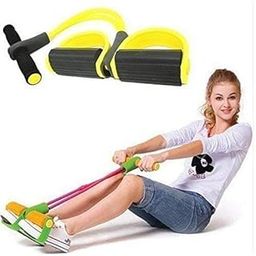 Multifunction Leg Exerciser Sit-up Bodybuilding Expander Elastic Pull Rope Training Equipment, 4-Tube Elastic Sit Up Pull Rope with Foot Pedal Abdominal Exerciser Fitness Yoga Equipment - Multi Colour-7