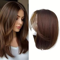 ASSU 16-inch Elegant Hair Toppers for Women with Clip-in Bangs, 360° Coverage, Perfect for Thinning Hair, Straight Hair, High Temperature Fiber Material (Brown)-image-98