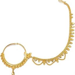 Gold Plated Nath with Butterfly Accent & Heart Drop Chain ? Traditional Bridal Nose Ring-2