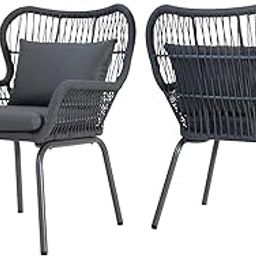 Egizmo Seating Arm Chair Pack of 2 Seater Outdoor Garden Furniture Rope Chairs with Cushions Set Dark Grey-image-72