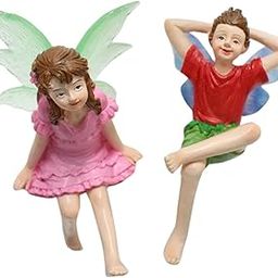 2Pcs Fairy Garden Accessories Miniature Angel Figurines Yard Boy Girl Statue |2 Resin Fairy Garden Statues-image-4