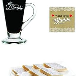 YaYa cafe Valentines Day Gift Wife Engraved Queen Bhabhi Glass Tea Cup with 500 gm Kaju Katli Sweets Gifts Combo-image-35