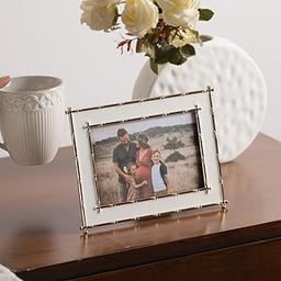Enhabit Table Top Photo Frame with Stand | Wall Picture Frame For Home Decor Office Bedroom Living Room | Metal and Glass Material | Holds 1 Photo of Size (4 Inch x 6 Inch) - White Gold (Medium)-30