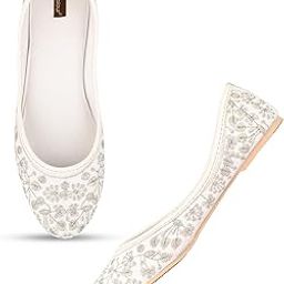 Mojari Punjabi Jutti for Women Ethnic Footwear NF- Floral Full Emb (White, Numeric_8)-image-62