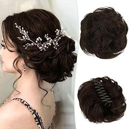 D-DIVINE Claw Clip Messy Bun Piece Buns Wavy Curly Updo Hair Buns Claw Ponytail Hairpieces Hair Scrunchie with Clip for Women (Dark Brown)-31