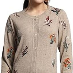 Womens Self Design Camel Round Neck Full Sleeve Cardigan_1243763RN-2-image-77