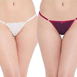 Women Lace Front Adjustable Waist Thong Panty-image-56