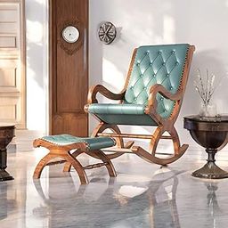 CLASSIC WOOD & CRAFT® Elegant Sheesham Wood Rocking Chair for Adults - Upholstered Seat & Backrest with Footrest Stool (Model-WSB-1)-image-21