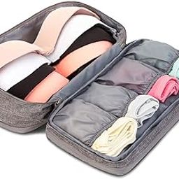 House of Quirk Polyester Travel Multi-Function Bra Underwear Packing Organize Storage Bag, Bra/Socks/Cosmetic Accessories Storage Case - Grey, 14.4 x 11.9 Cm-picture-5
