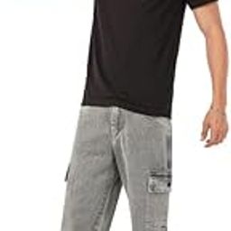 Men’s Cargo Jeans Size 34 Grey Color Loose Fit Straight Leg Denim Pants with Side Pockets for Casual Outdoor-image-5