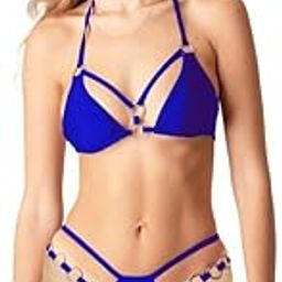Women's Cut Out Ring Halter Bikini Set 2 Piece Straps Swimsuits Blue-picture-25