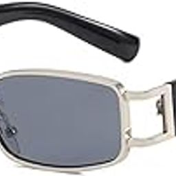 Retro Rectangular Metal Unisex Sunglasses UV 400 Protected Medium Size (215)-image-9