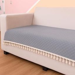 STITCHNEST 2 Seater Quilted Velvet Sofa Cover Protector with Tassel (Grey)-image-32