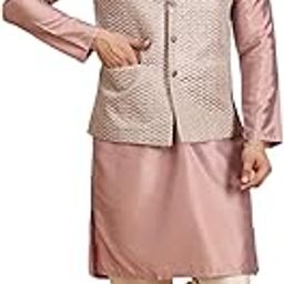 Men Silk Blend Kurta Jacket Set with Mandarin Collar-image-97