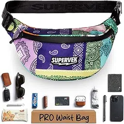 supervek Waist Bag for Men Women - Fanny Pack for Men with Water-Resistant YKK Zipper Fabric Bags, Stylish Cross Body Bag Mens, Travel Chest Side Hip Pouch west Belt Bag Gifts for Men - Patch Bandana-picture-28