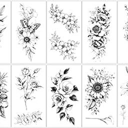 S.A.V.I 10 Sheets Black Floral Temporary Tattoos for Women & Kids | Waterproof Non-Toxic Body Art Stickers | Long-Lasting Skin-Friendly Tattoo for Arm, Wrist, Hand | Easy to Apply & Remove-image-83