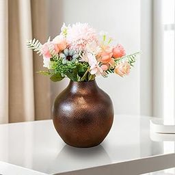 Ekhasa Unbreakable Metallic Copper Flower Vase for Home Decor | Aesthetic Vase Gift for Wedding, Housewarming, Parties, Gatherings | Textured Decorative Metal Vase for Living Room, Dining, Office-image-84