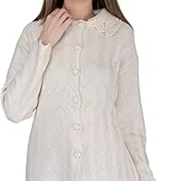 lady willington Women's Woolen V-Neck Cardigan with Double Collar - Heavy Daffodil Fabric Winter Wear Pure Wool Cardigan for Women - Free Size Long - Fully Warm (Beige, Medium)-picture-49