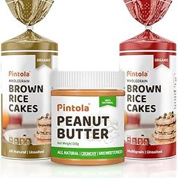 Pintola Organic Wholegrain Brown Rice Cakes Combo Pack (All Natural) (Multigrain and Unsalted) (125 g x 2) & Pintola All Natural Peanut Butter (Crunchy) (350g)-image-84