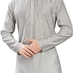 Men's Embroidered Silk Blend Only Slim Fit Kurta-image-88