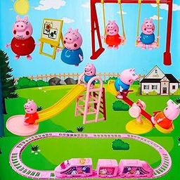 Sawkirp darshraj Peppa Pig Playground Set with Peppa Pig Family Figurines,Slide,Swing,See-Saw,Easel Sets Pieces for Kids Children Peppa Pig-image-7