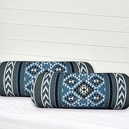 SkyKross Set of 2 Bolster Cover 100% Pure Cotton Geometric Printed Masand Cover for Sofa, Diwan, Bed, Living Room | Bolster Dewan Round Pillow Covers (Blue)-image-28