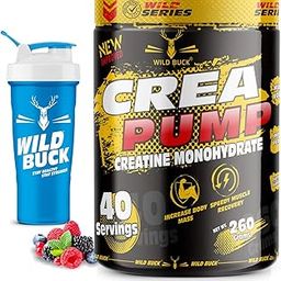WILD BUCK Crea Pump Zero Sugar, Zero Carbs, Zero Calories Pure Creatine Monohydrate Powder with Free Shaker Bottle (Pack of 40 Servings, Wild Berries)-image-97