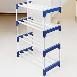 CHALIA 4 Tier Shoe Rack with Shelf, Folding Shoe Rack for Bedroom, Living Room,Entryway, White,Footwear Stand for Home, Plastic with Cover, 4 Layer-Blue-picture-13