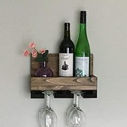 Wood Wine Rack Shelf & Stemware Glass Holder Organizer Unique Bar Shelving Rustic Wedding Gift Wine Rack Wall Mounted 3 Bottles and 4 Wine Glass Rack Holder-image-34