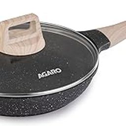 AGARO Imperial Granite Non Stick Frypan with Glass Lid, 1.6L / 24cm, Cast Aluminium Body, Omlette Egg Pan, Fish Fry Pan, Gas & Induction Compatible, Dark Grey-18