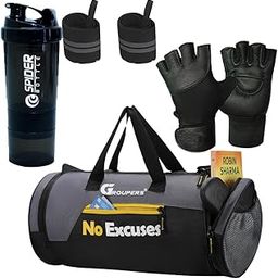 Duffle Polyester Bag NO Excuses with Wrist BandlGloveslShaker Bottle-500 ML (Black)-image-53