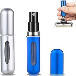 WAEKIYTL Mini Refillable Perfume Atomizer Bottle, Portable Perfume Spray Bottle Atomizer Perfume Bottles 5ml Travel Size Refill Pump Case (2pcs Silver+Blue)-3
