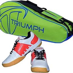 Gowin Badminton Shoe Power White/Red Size-5 with Triumph Badminton Bag 303 Lime/Royal-image-69