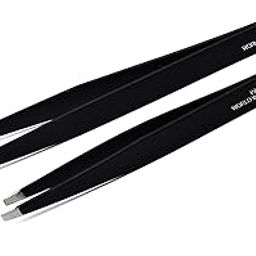 PagKis Set of 2 Slant Flat Tip Black Tweezers Pluckers for Eyebrow Making-image-34