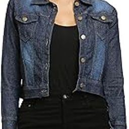 ACEOLA Women's Blue Washed Full Sleeves Buttoned Denim Embellished Cropped Jacket-image-1