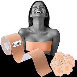 LUF Boob Tape for Breast Lift with 10 Nipple Pasties - 100% Latex Free - Premium Cotton Fabric - Anti Allergic Skin Friendly Body Tape for Women Clothes - Strong Adhesive - 7cm Width & 5 meter Length-picture-46
