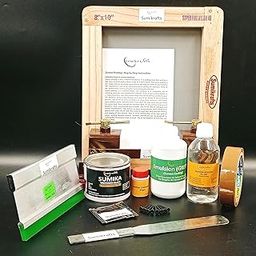 Sumikrafts Screen Printing Kit: 8"x10" Wooden Frame with Pre-Stretched Nylon Mesh No. 40+Vinysheen Black Ink 250gm+Double Hinge Table Clamps+7" Squeegee Blade (70/75 Hardness)-11
